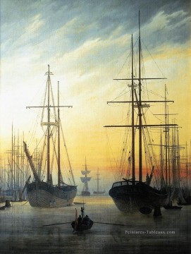  David Peintre - Vue d’un port romantique Bateau Caspar David Friedrich